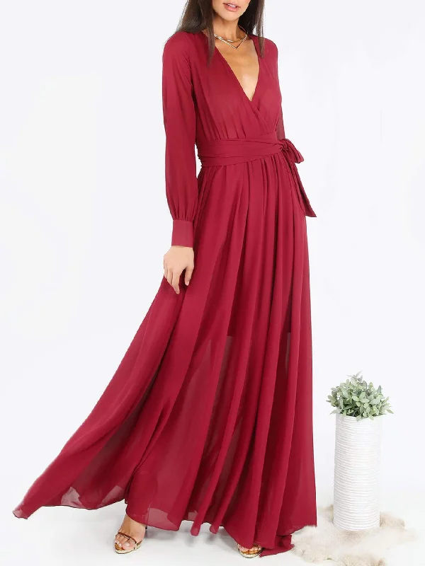 Trendy women’s clothing that suits every taste   Self Tie Surplice Flowy Maxi Dress