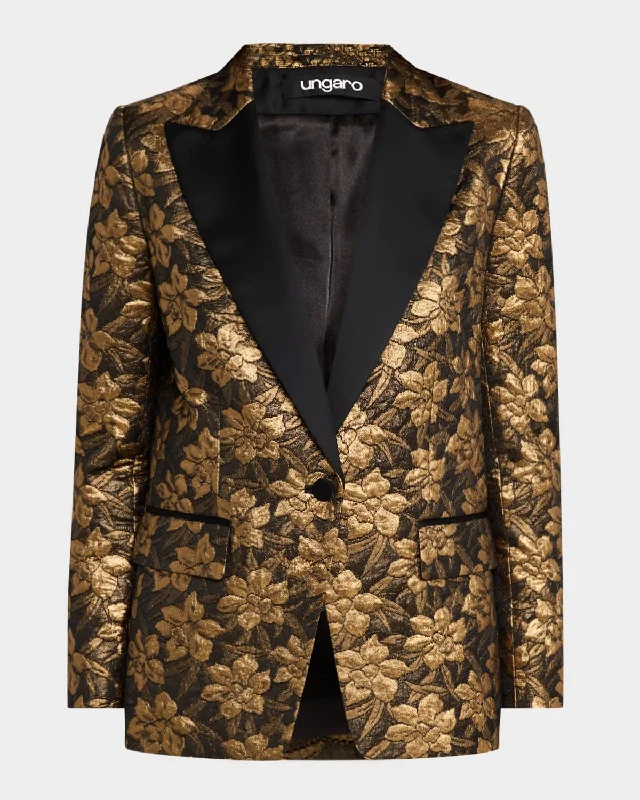 Trendy women’s clothing    Single-Button Metallic Floral Jacquard Blazer