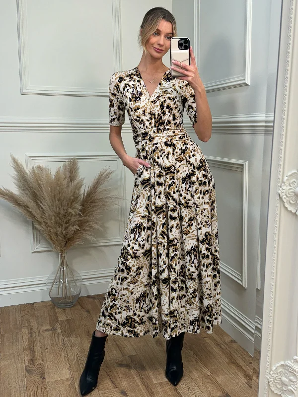 Classic pieces for a timeless wardrobe   Wrap Front Jersey Maxi Dress, Cream Animal