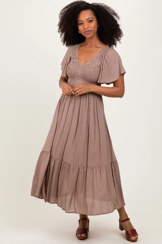 Women’s fashion that reflects your personality   Mocha Smocked Midi Dress