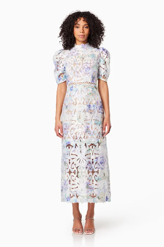 Oslo Printed Lace Maxi Dress In Blue