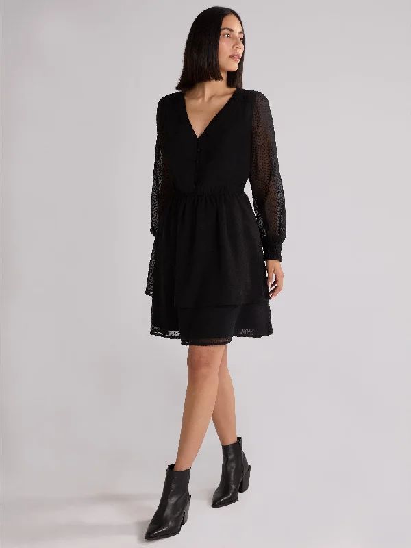 Trendsetting women’s clothing for fashion lovers   Black Dobby Trim Insert Dress