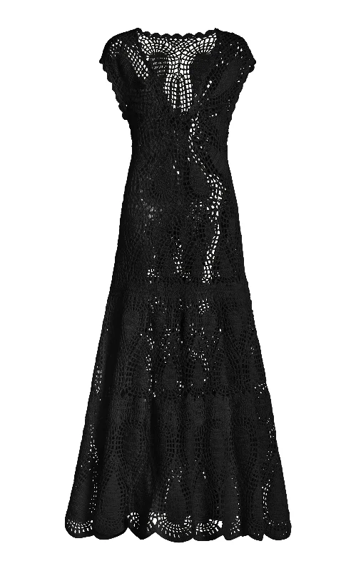Stylish and comfortable outfits for women   Waldman Crochet Maxi Dress in Black Wool Cashmere