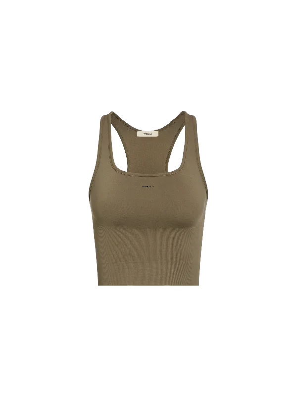 Fashionable clothing to fit every body type   Women's Plant-Stretch Compressive Ribbed Tank Top—soil brown