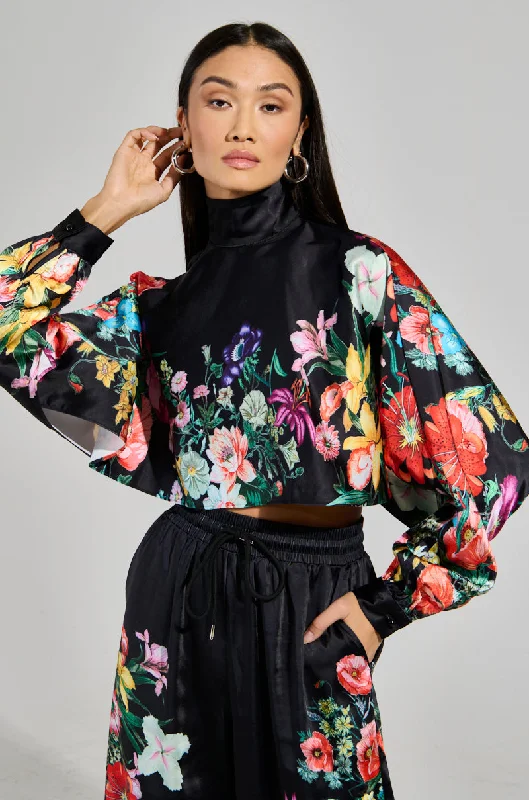 Iconic women’s outfits that never go out of style   FULL BLOOM SATIN MOCK NECK BLOUSE