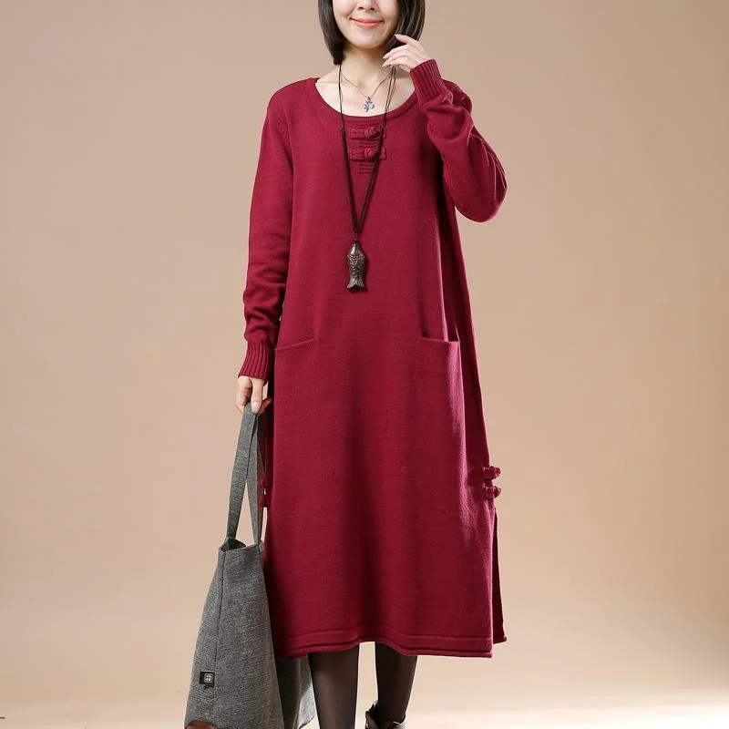 New red knit maxi dress plus size long sweaters