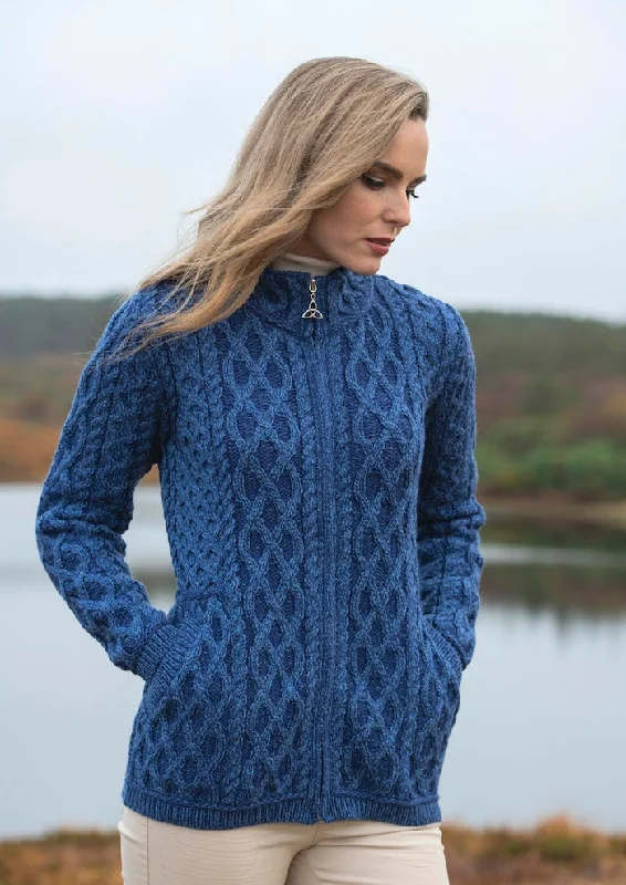 Aran Crafts Yeats Plated Zip Cardigan | Blue