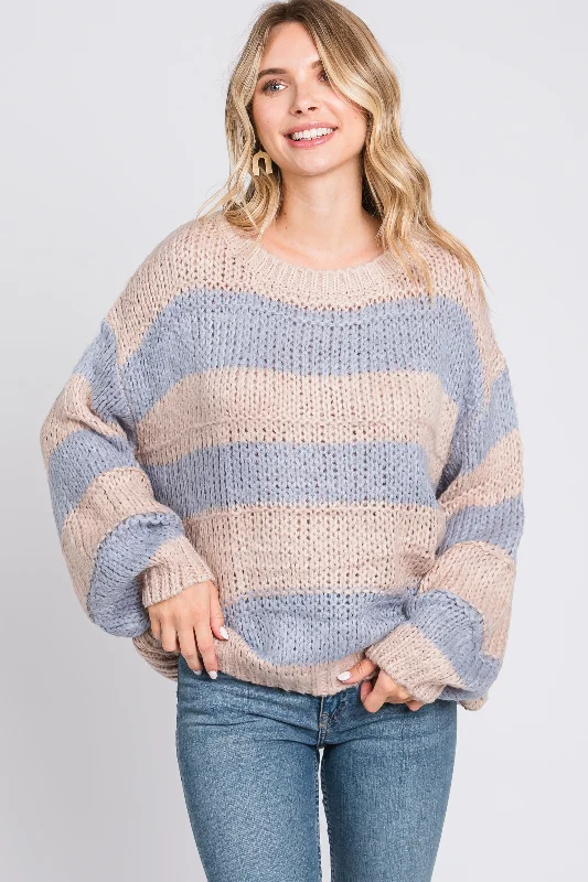 Light Blue Striped Knit Sweater