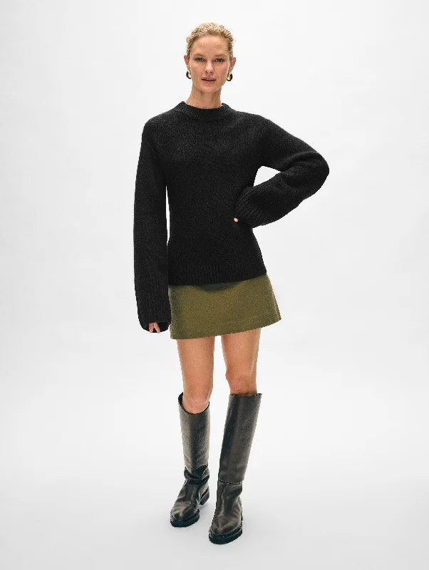 Merino Cashmere Waisted Crewneck