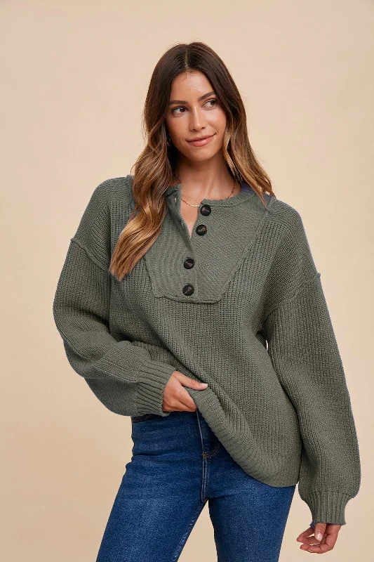 Olive Front Button Knit Sweater