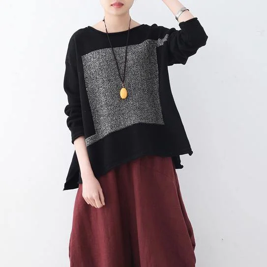 women black  knit sweaters fall fashion patchwork  sweaters New o neck fall blouse