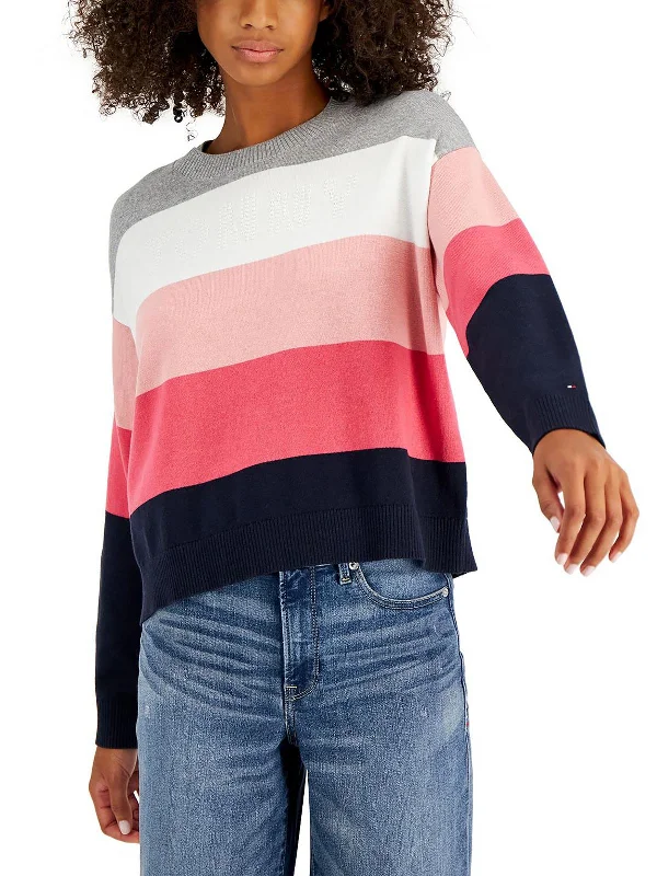 Womens Colorblock Crewneck Pullover Sweater