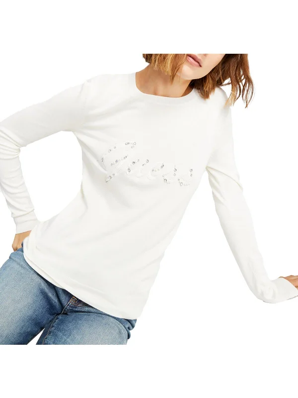 Womens Embellished Ribbed Pullover Sweater