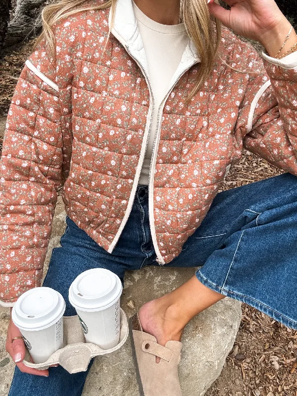 Stylish clothing designed to flatter every woman   Late Nights Floral Quilted Jacket in Rust