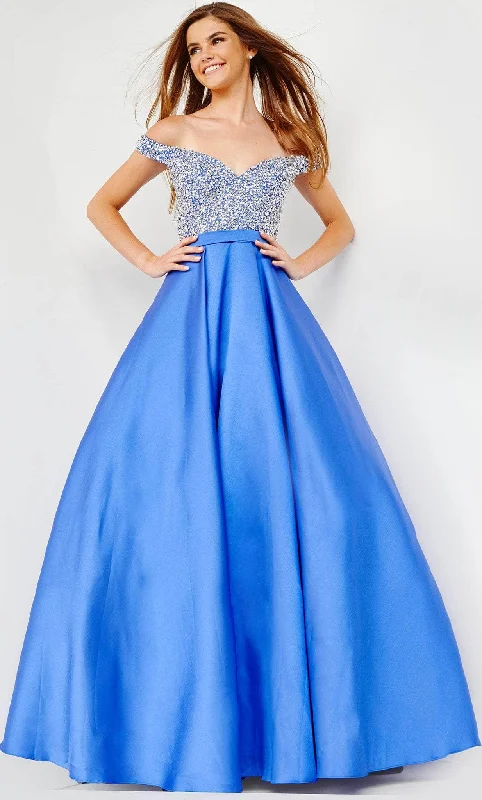 High-fashion styles at affordable prices   JVN by Jovani JVN08474 - Off Shoulder Mikado Prom Gown