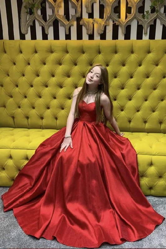 Designer-inspired women’s fashion at affordable prices   Red satin long prom dress simple evening dress   cg15853