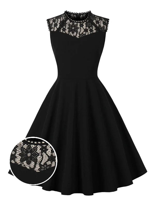 Affordable stylish women’s fashion collection   Black 1950s Lace Round Neck Dress